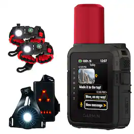 Garmin - inReach Mini 3 Plus Compact Satellite Communicator 1.9" Outdoor GPS + 2 Emergency Bracelet & Wearable Rear Light Package - Black