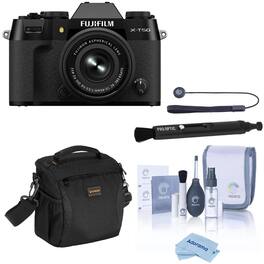 Bundle - Fujifilm - X-T50 Mirrorless Camera with XC 15-45mm f/3.5-5.6 OIS PZ Lens with Universal Lens Cap Tether, Complete Optics