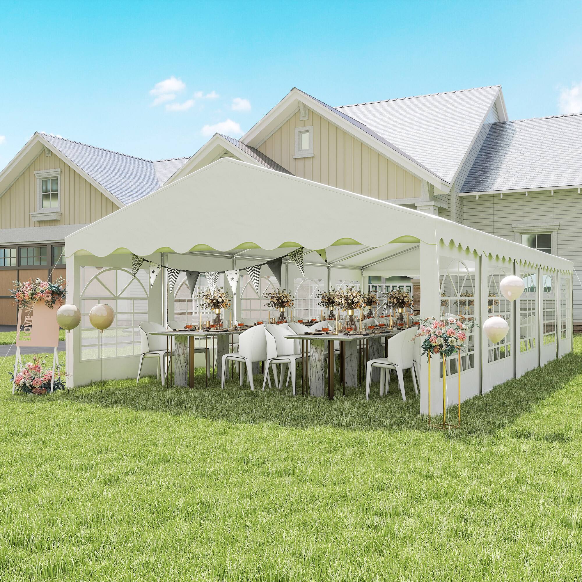 Alt View 1. Outsunny - 16.5' x 33' Party Tent, Heavy Duty Large Outdoor Canopy Tent Shelter with Removable Sidewalls - White.