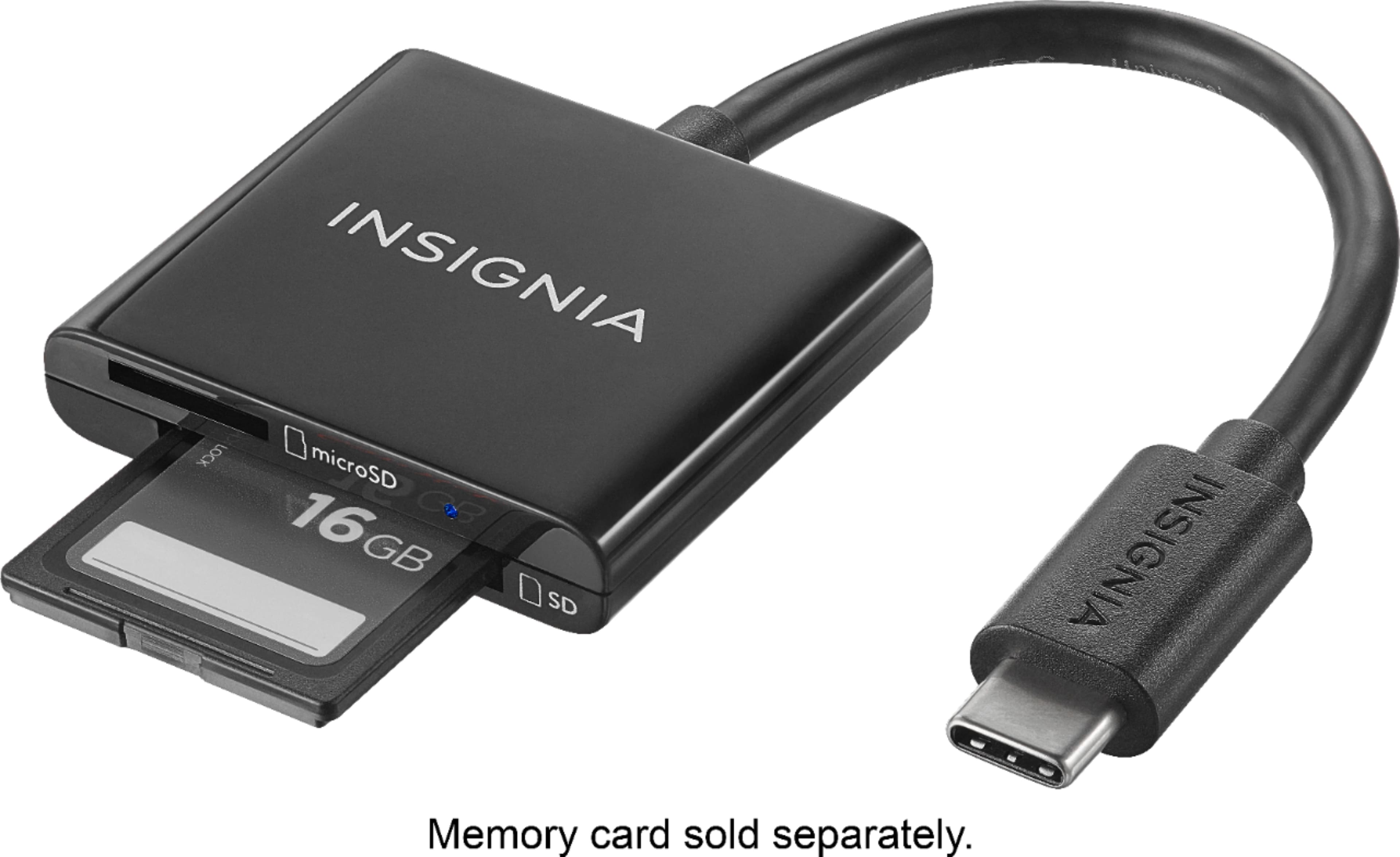 Front. Insignia™ - USB Type-C Memory Card Reader - Black.