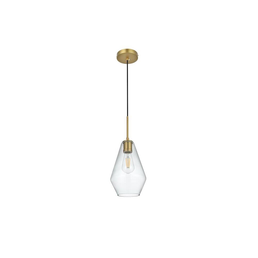 Angle. Living District - Gene 7 Inch Pendant Clear Shade in Satin Gold - Satin Gold And Clear.