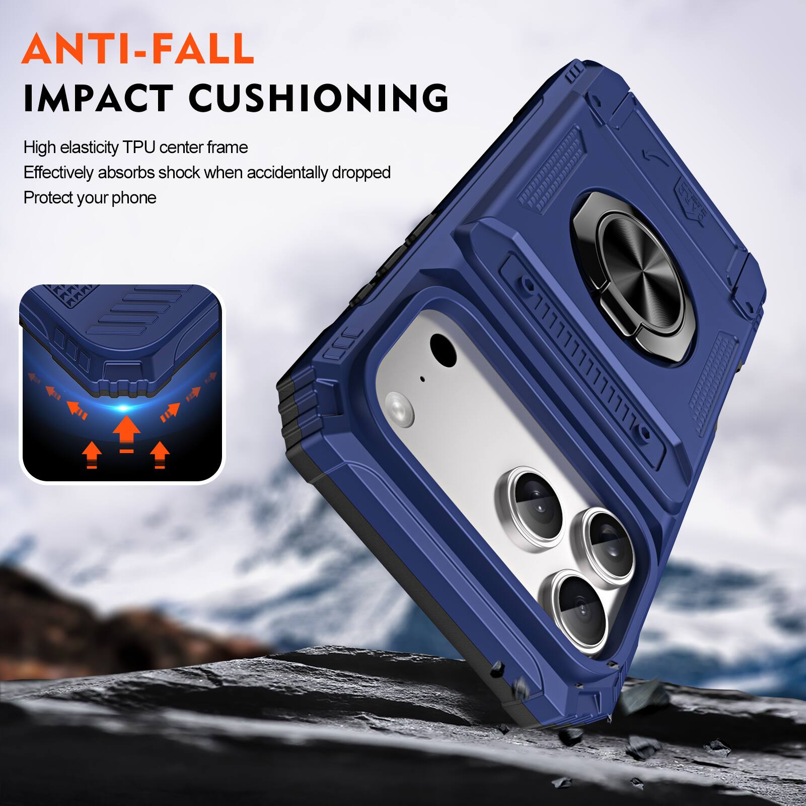 ANTI-FALL IMPACT CUSHIONING

High elasticity TPU center frame
Effectively absorbs shock when accidentally dropped
Protect your phone