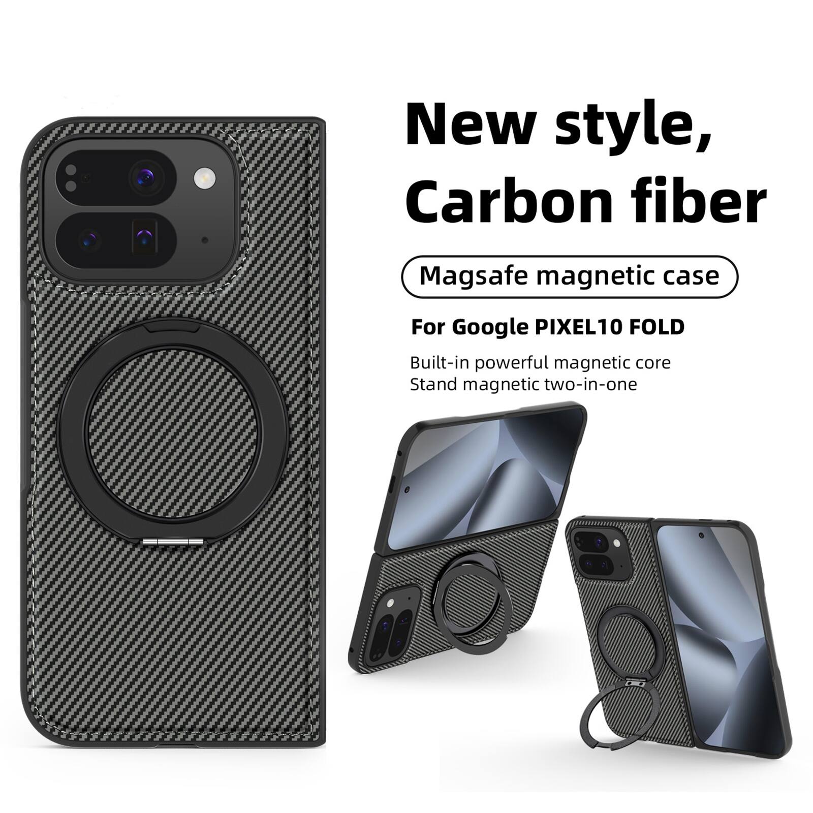 New style, Carbon fiber Magsafe magnetic case For Google PIXEL10 FOLD Built-in powerful magnetic core Stand magnetic two-in-one