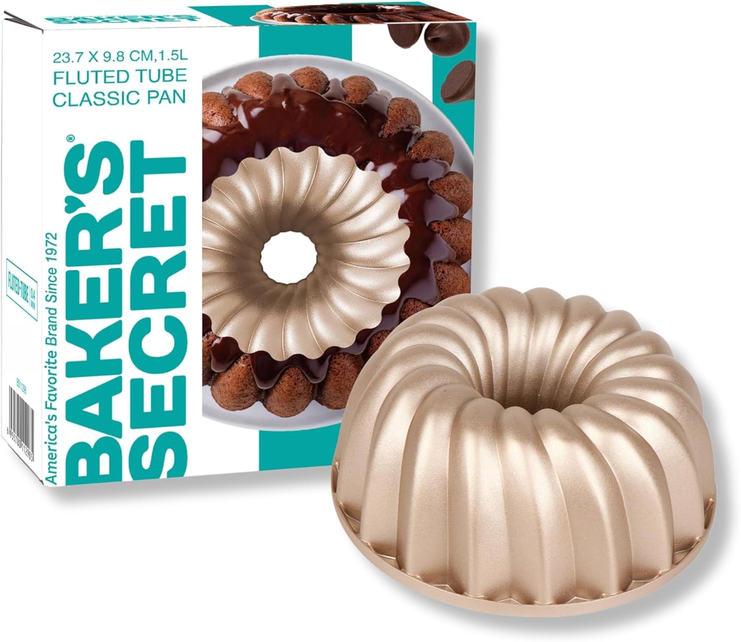 23.7 X 9.8 CM, 1.5L  
FLUTED TUBE CLASSIC PAN  

BAKER'S SECRET  
America's Favorite Brand Since 1972