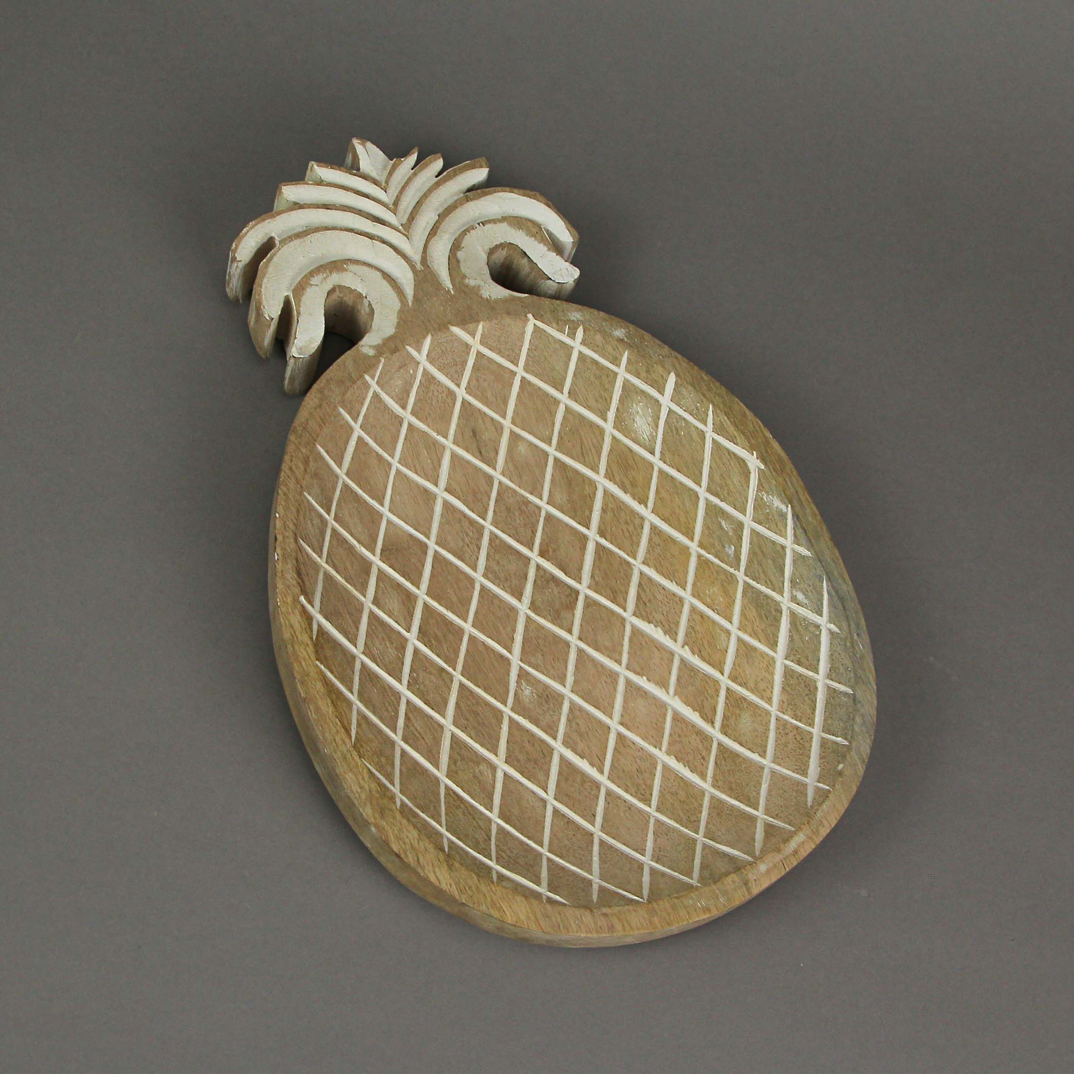 Alt View 3. PD Home & Garden - 12 Inch Hand Carved Pineapple Wooden Serving Tray Decorative Serveware Platter - Brown.