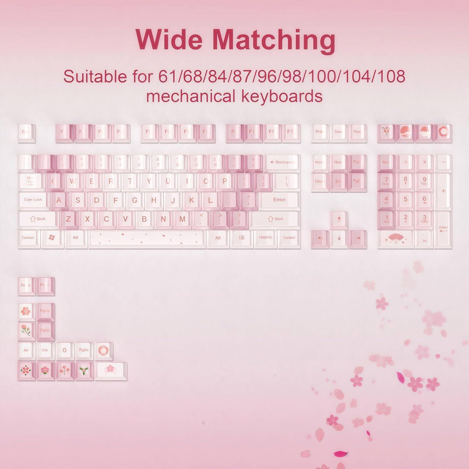 Wide Matching  
Suitable for 61/68/84/87/96/98/100/104/108 mechanical keyboards