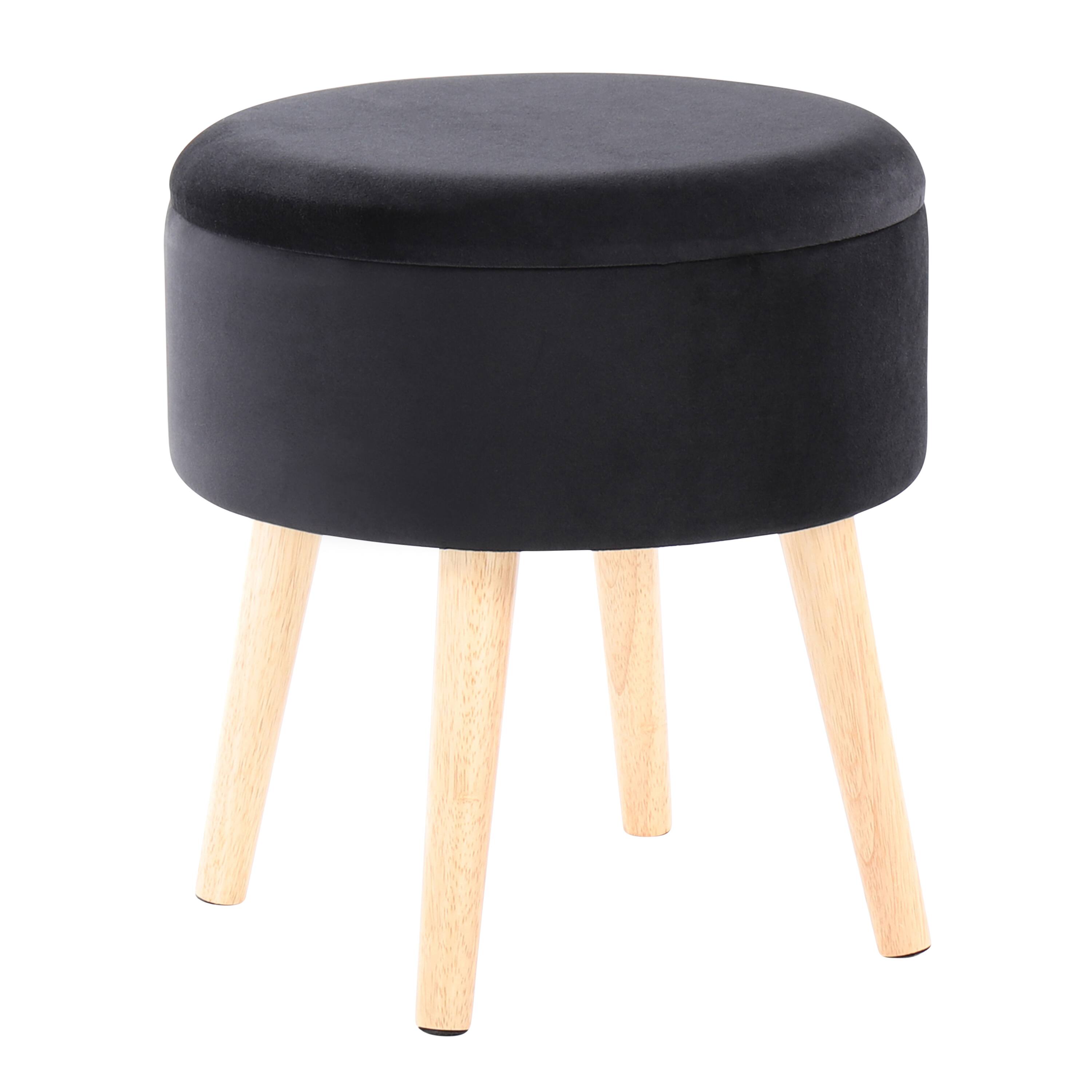 Alt View 1. Tiramisubest - Tray Contemporary Storage Ottoman with Matching Stool in Black Velvet and Natural Wood Legs by LumiSource - Black.