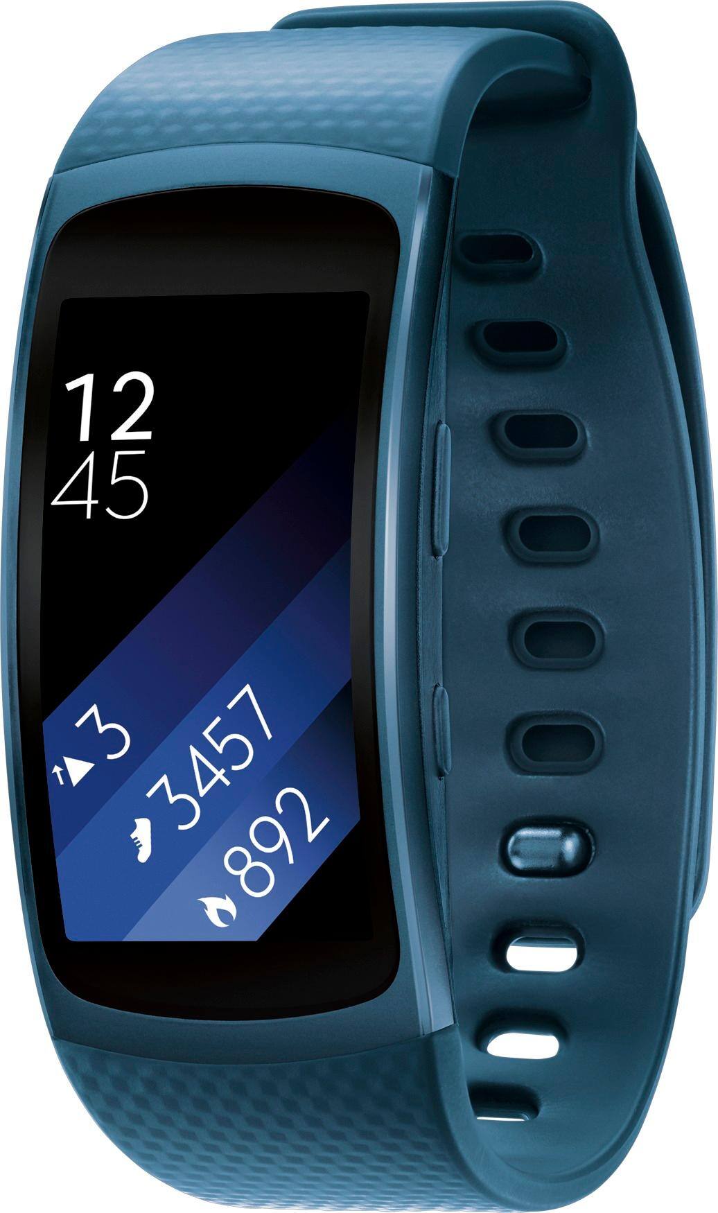 Left. Samsung - Geek Squad Certified Refurbished Gear Fit2 Fitness Watch + Heart Rate (Small) - Blue.