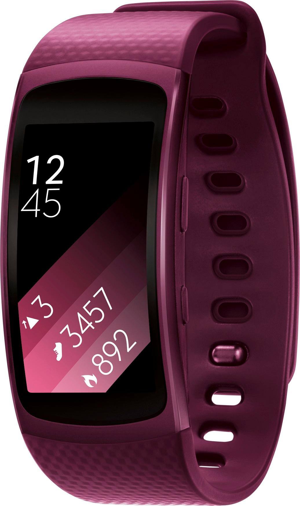 Left. Samsung - Geek Squad Certified Refurbished Gear Fit2 Fitness Watch + Heart Rate (Large) - Pink.