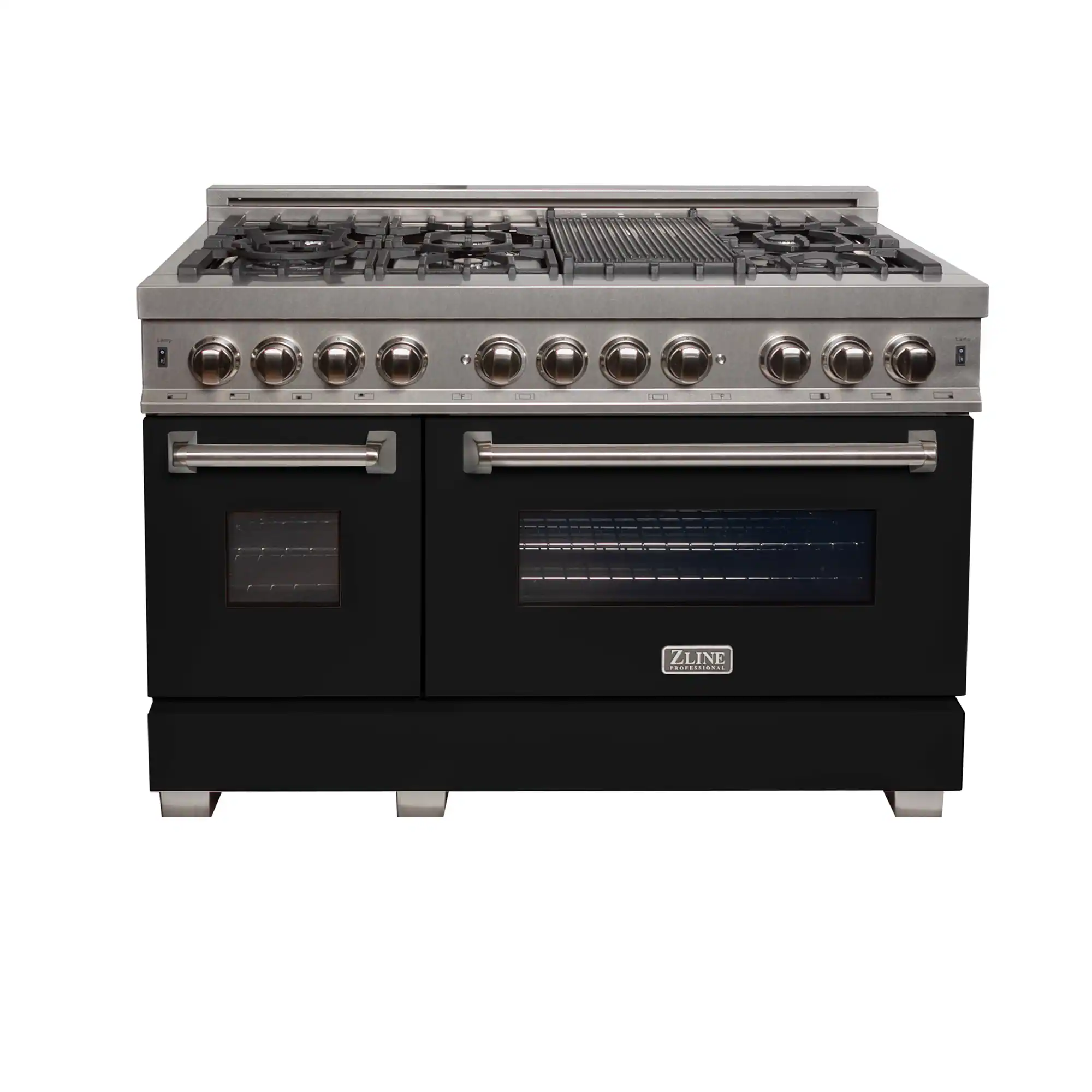 ZLINE - 48 in. Legacy Dual Fuel Range in Satin Stainless Steel w/ Black Matte Doors (RAS-BLM-48) - Stainless Steel/Black Matte Door