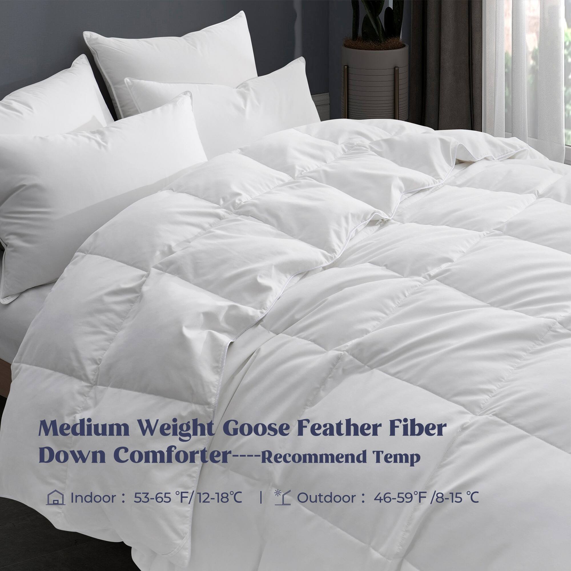 Medium Weight Goose Feather Fiber Down Comforter----Recommend Temp Indoor: 53-65 F/12-18C | Outdoor: 46-59F /8-15 C