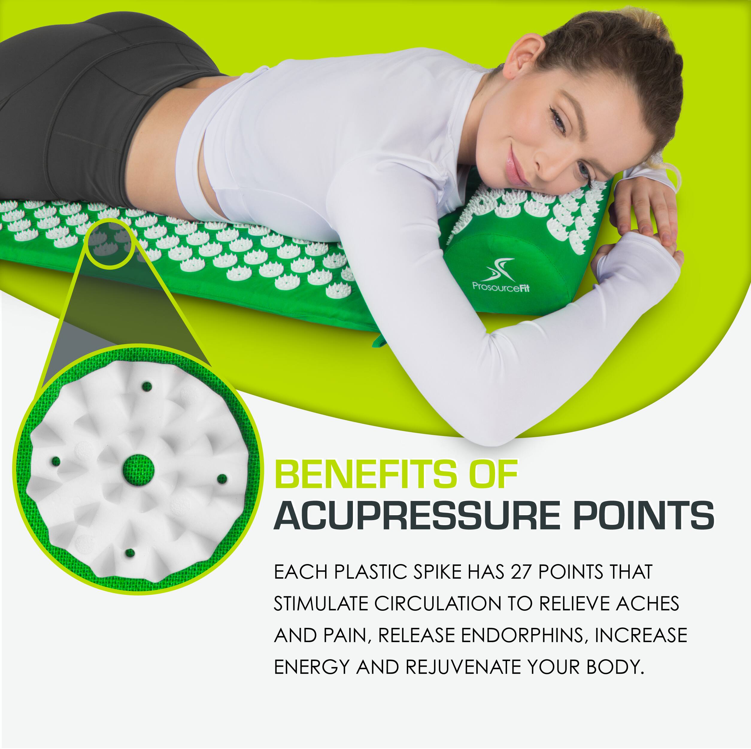 **BENEFITS OF ACUPRESSURE POINTS**

Each plastic spike has 27 points that stimulate circulation to relieve aches and pain, release endorphins, increase energy and rejuvenate your body.