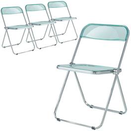 LeisureMod - Lawrence 4-PCS Modern Acrylic Folding Chair with Chrome Steel Frame - Space-Saving Portable Chair - Jade Green