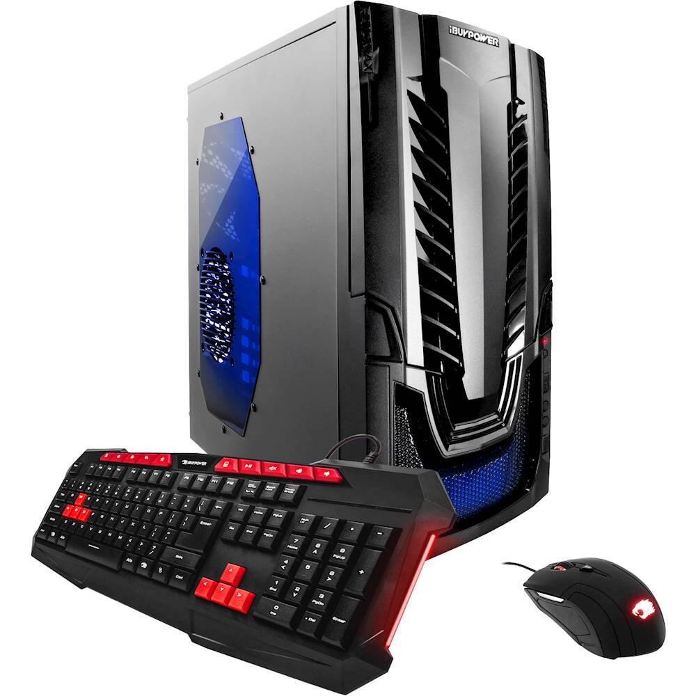 iBUYPOWER - Desktop - AMD Ryzen 5 1400 - 8GB Memory - NVIDIA GeForce GTX 1050 - 120GB Solid State Drive + 1TB Hard Drive - Black/Blue - Larger Front