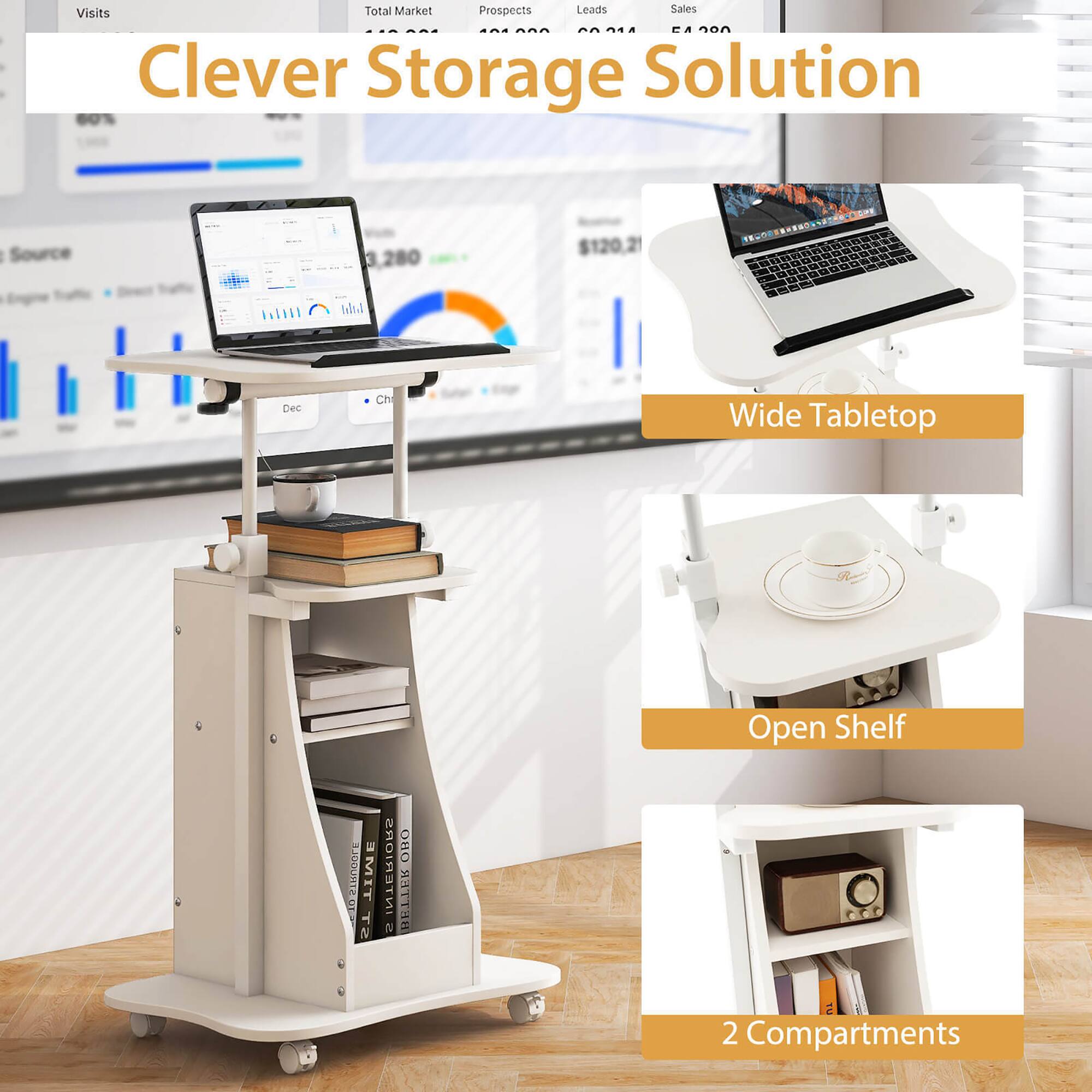 Clever Storage Solution

- Wide Tabletop
- Open Shelf
- 2 Compartments