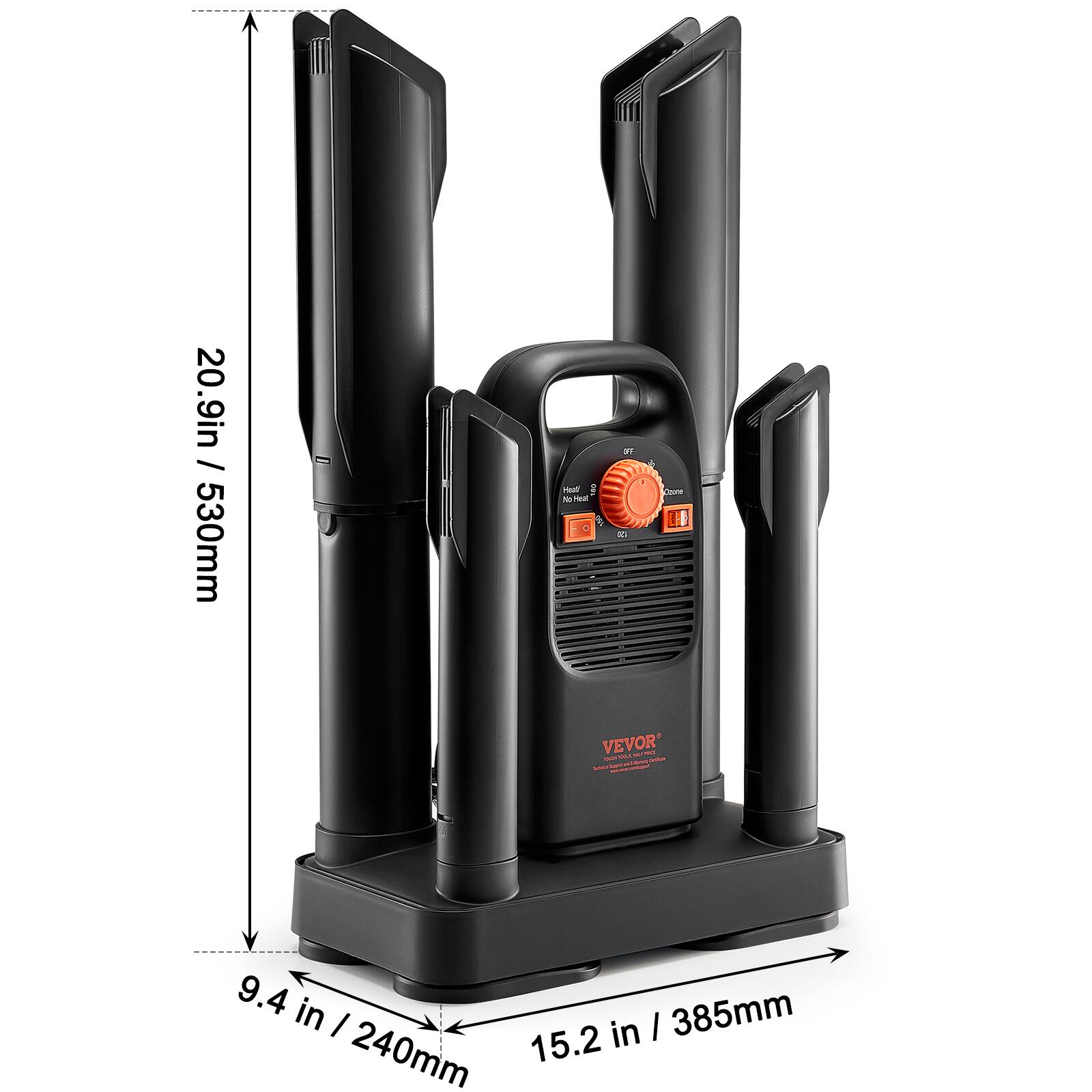 20.9 in / 530 mm  
9.4 in / 240 mm  
15.2 in / 385 mm  

VEVOR