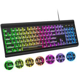 PO3TICJUNKI3 - Computer Wired Plug Play Usb Full-size With Number Pad Caps Indicators Foldable Stands For Windows 7 8 Lapt - Black-Rainbow Light