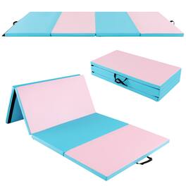 Gymax - 8' x 4' x 2'' Folding Gymnastics Mat Tumbling Exercise PU Leather Cover for Yoga - Blue, Pink