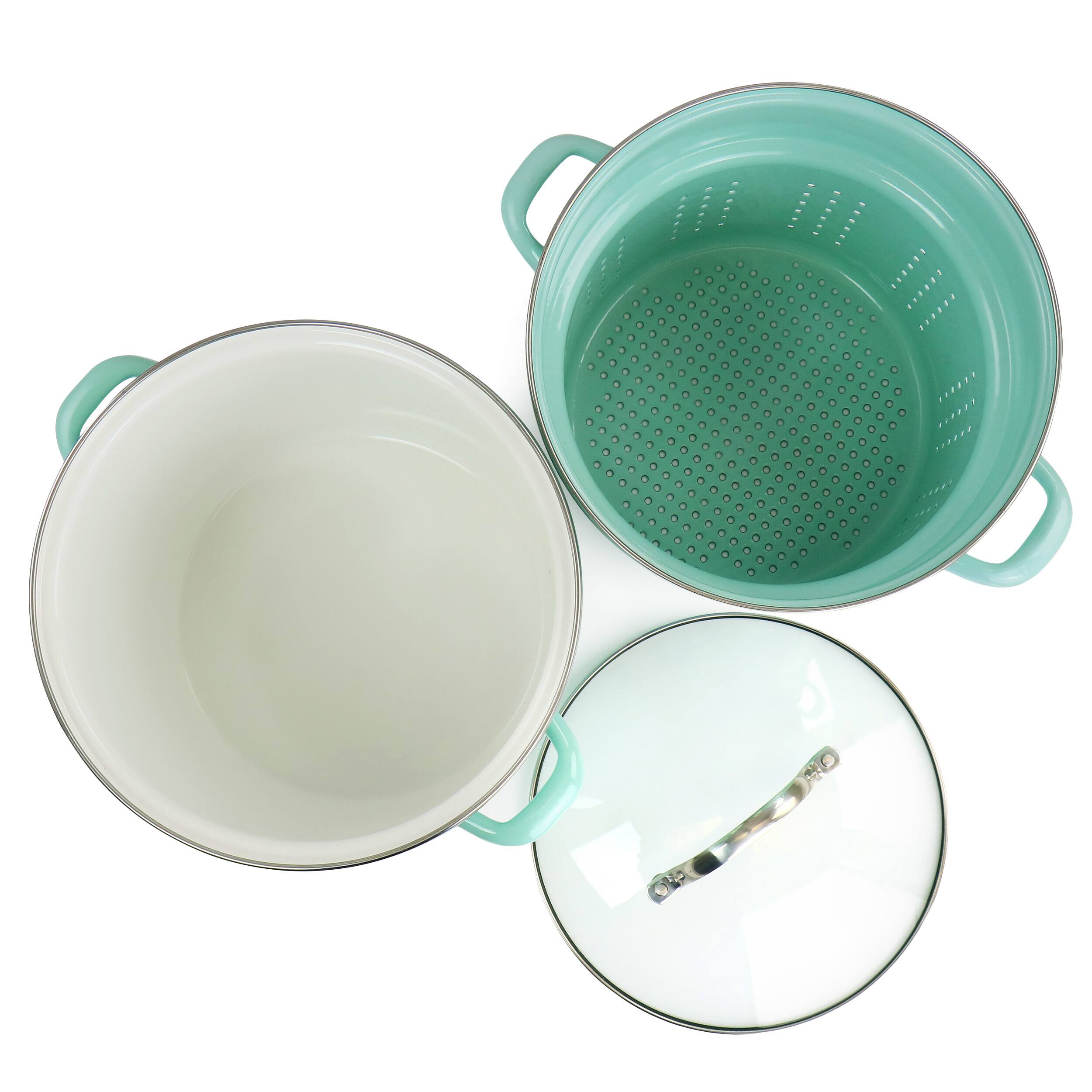 Alt View 5. Martha Stewart - Martha Stewart 8 Quart Dual Stock Pot and Steamer Set in Aqua - Aqua.