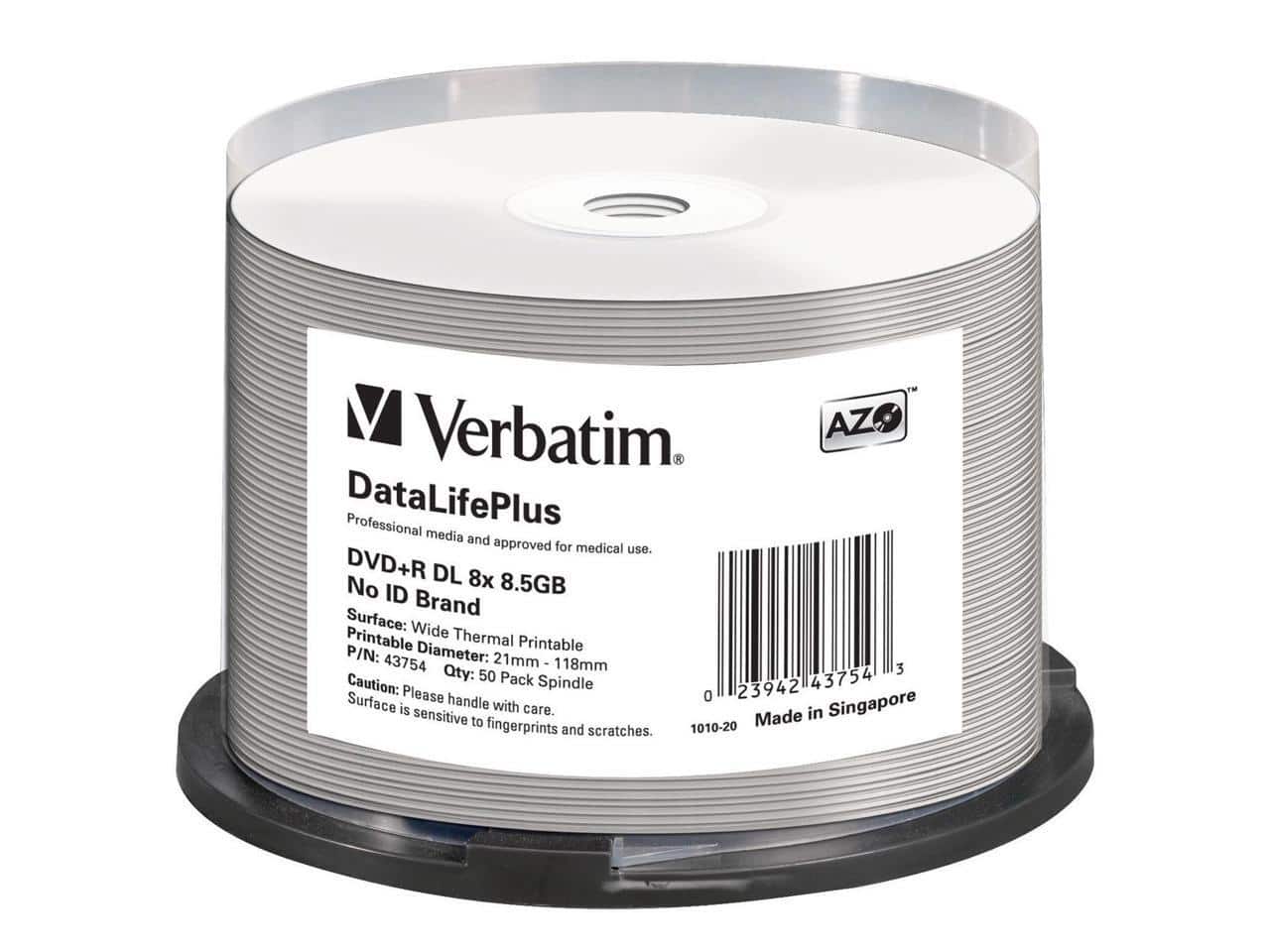 Verbatim - DataLifePlus 43754 DVD Recordable Media - DVD+R DL - 8x - 8.50 GB - 50 Pack Spindle
