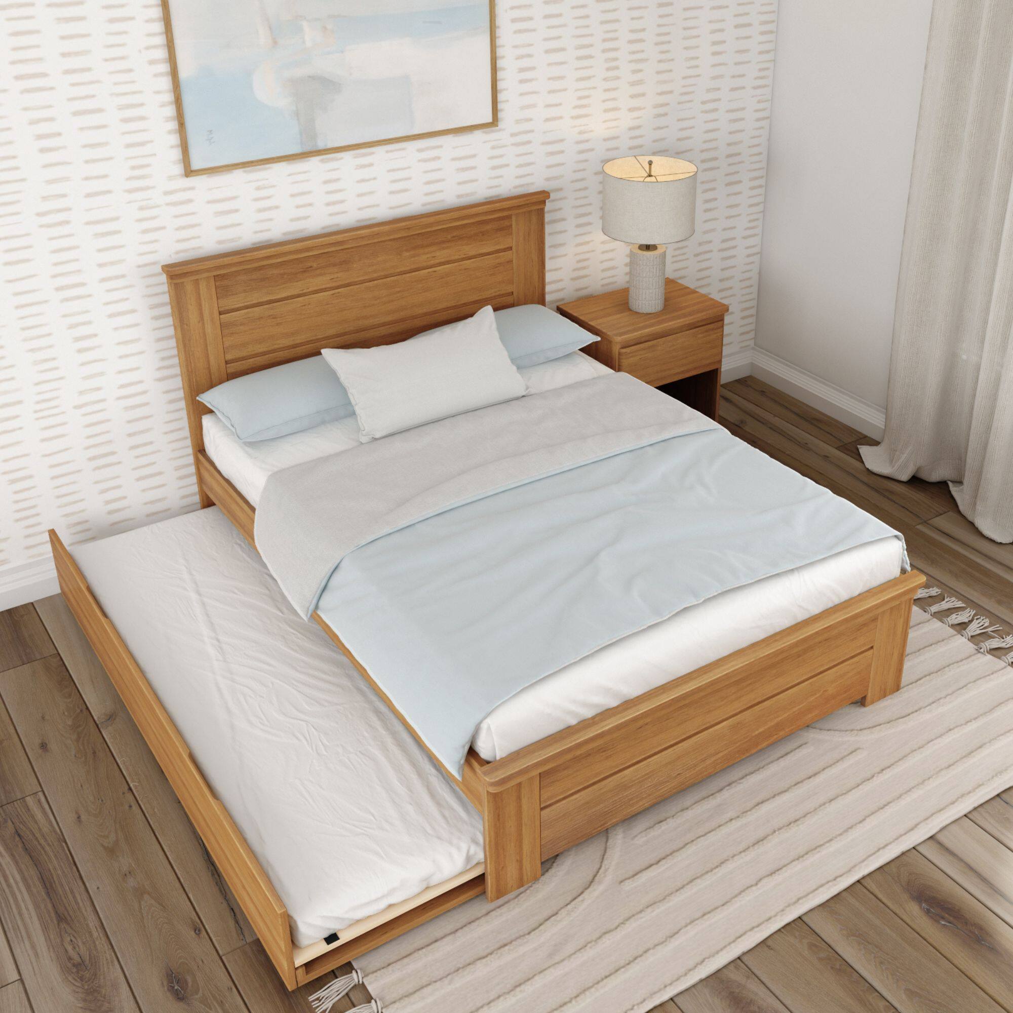 Alt View 5. Plank+Beam - Farmhouse Full Bed with Panel Headboard with Trundle, Pecan - Pecan Dip.