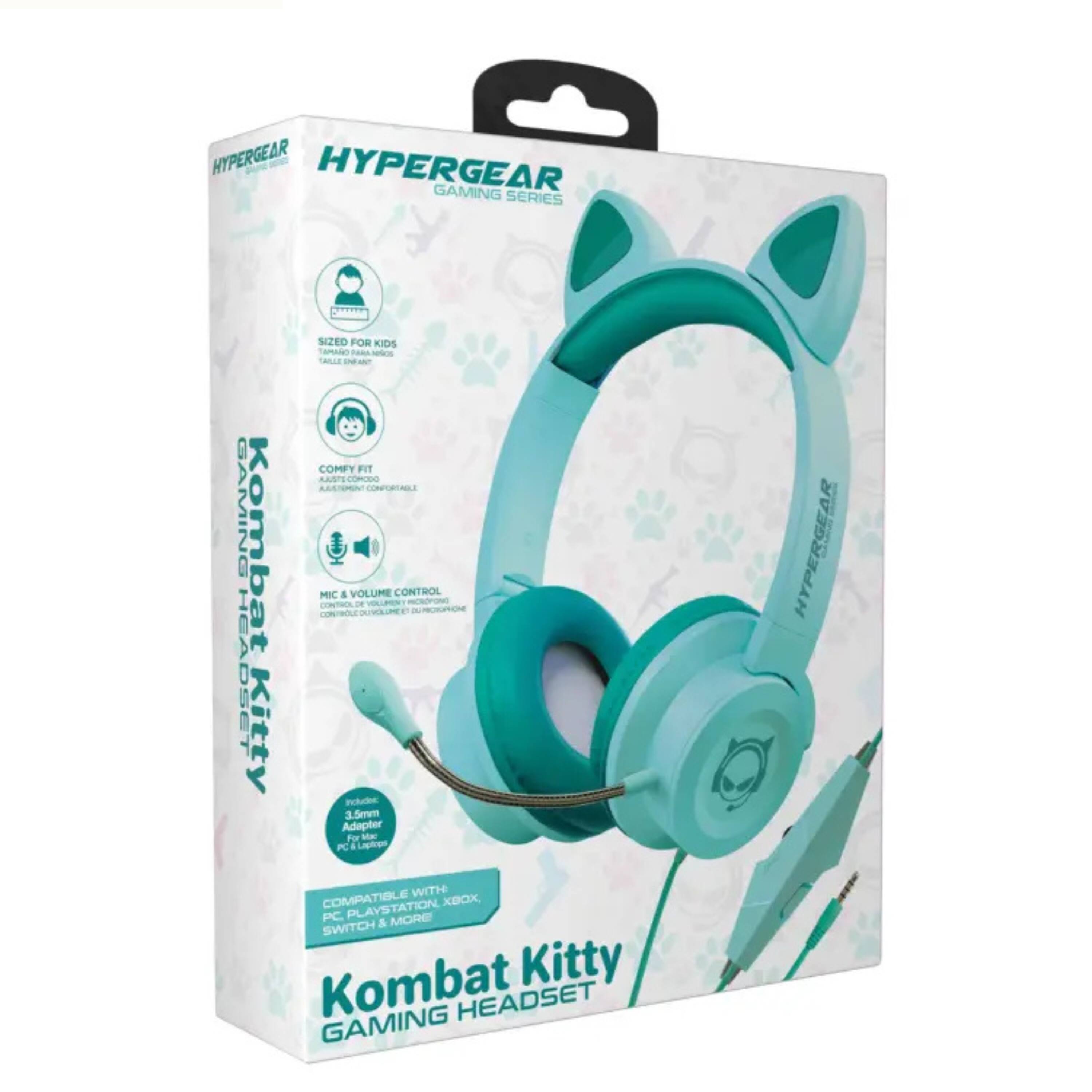 HYPERGEAR GAMING SERIES  
Kombat Kitty Gaming Headset  
Sized for Kids  
Comfy Fit  
Mic & Volume Control  
3.5mm Adapter Included  
Compatible with PlayStation, Xbox, PC, Switch & More