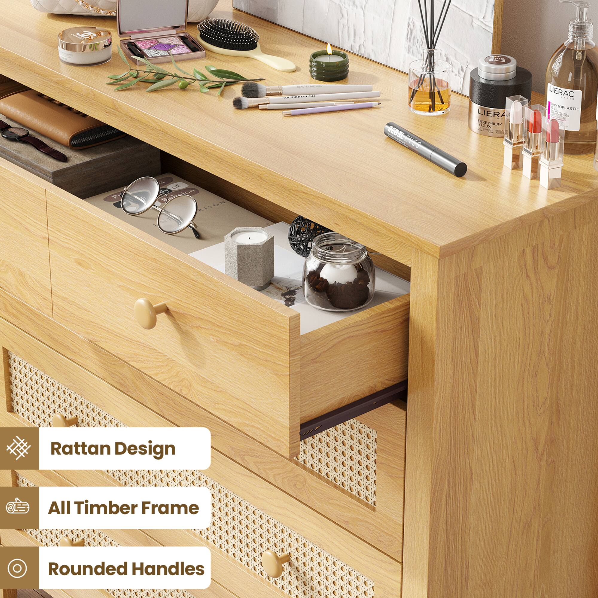 Rattan Design  
All Timber Frame  
Rounded Handles