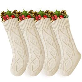 MOVSSOU - 4 Pack Christmas Stockings, Knitted Stocking for Holiday Christmas Party Family Decorations - White