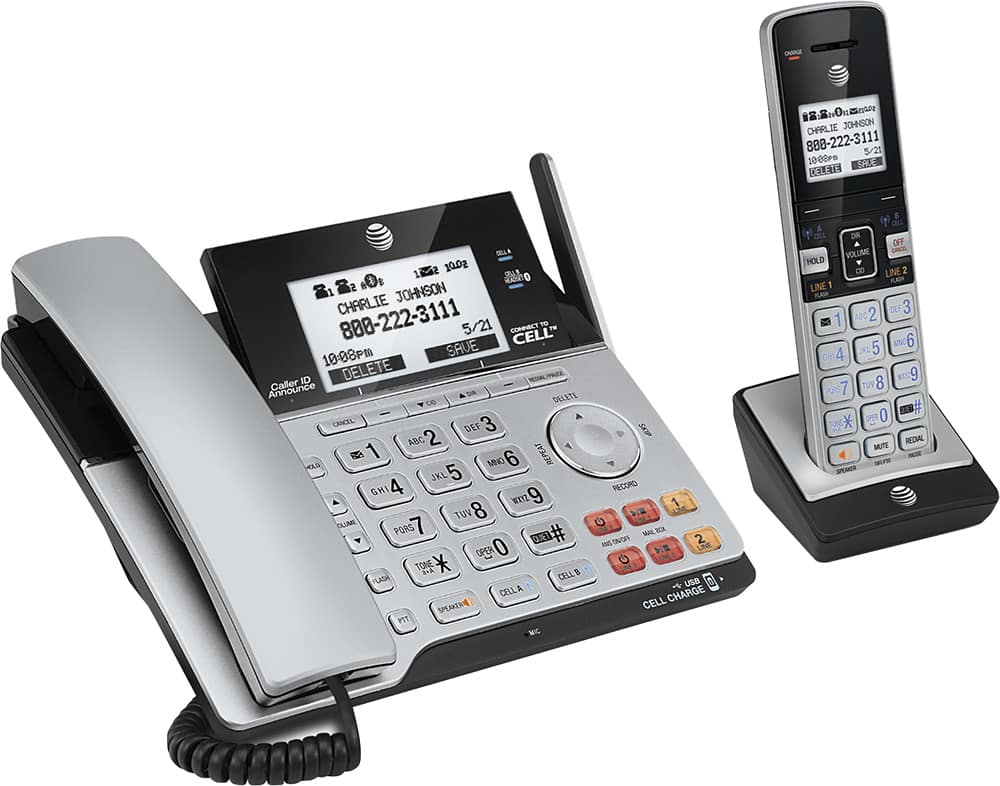 Angle. AT&T - TL86103 DECT 6.0 2-Line Expandable Corded/Cordless Phone with Bluetooth Connect to Cell and Answering System - Silver/Black.