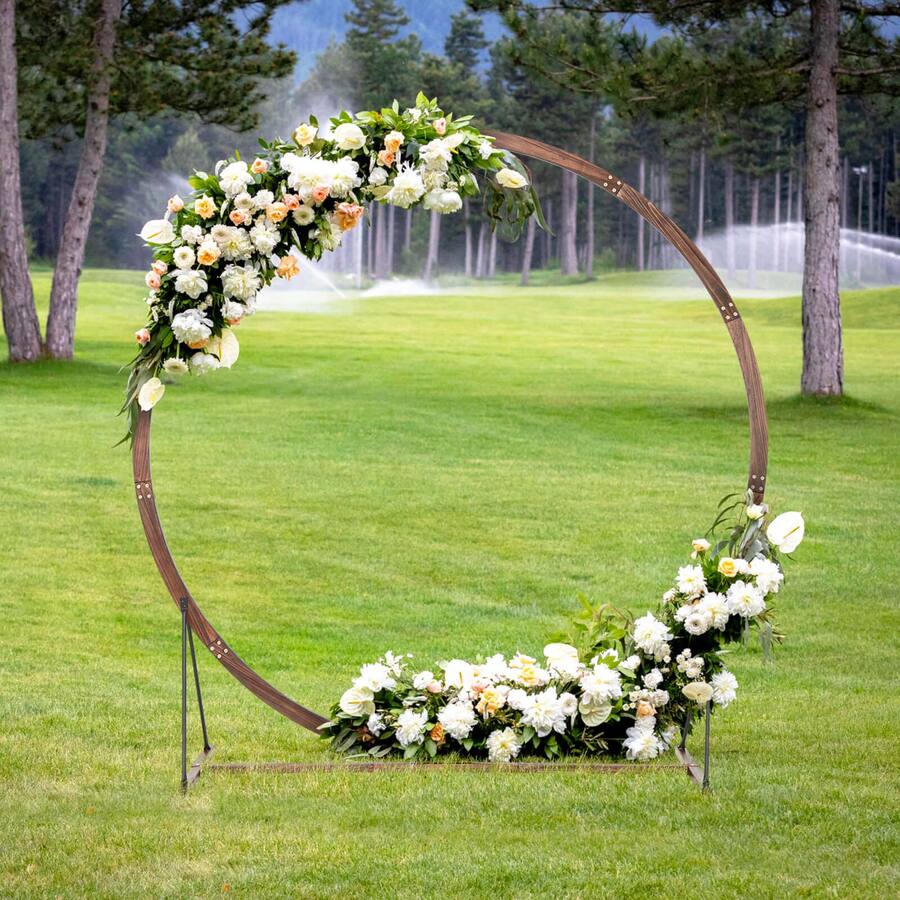 Costway 7.4 FT Round Wedding Arch Wooden Arbor Backdrop Stand with ...