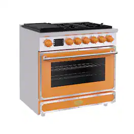 Akicon - 4.2 Cu.ft Freestanding Gas Rapid Convection Range with 6 Sealed Burners and Cast Iron Grates in Tangerine Orange - Tangerine Orange