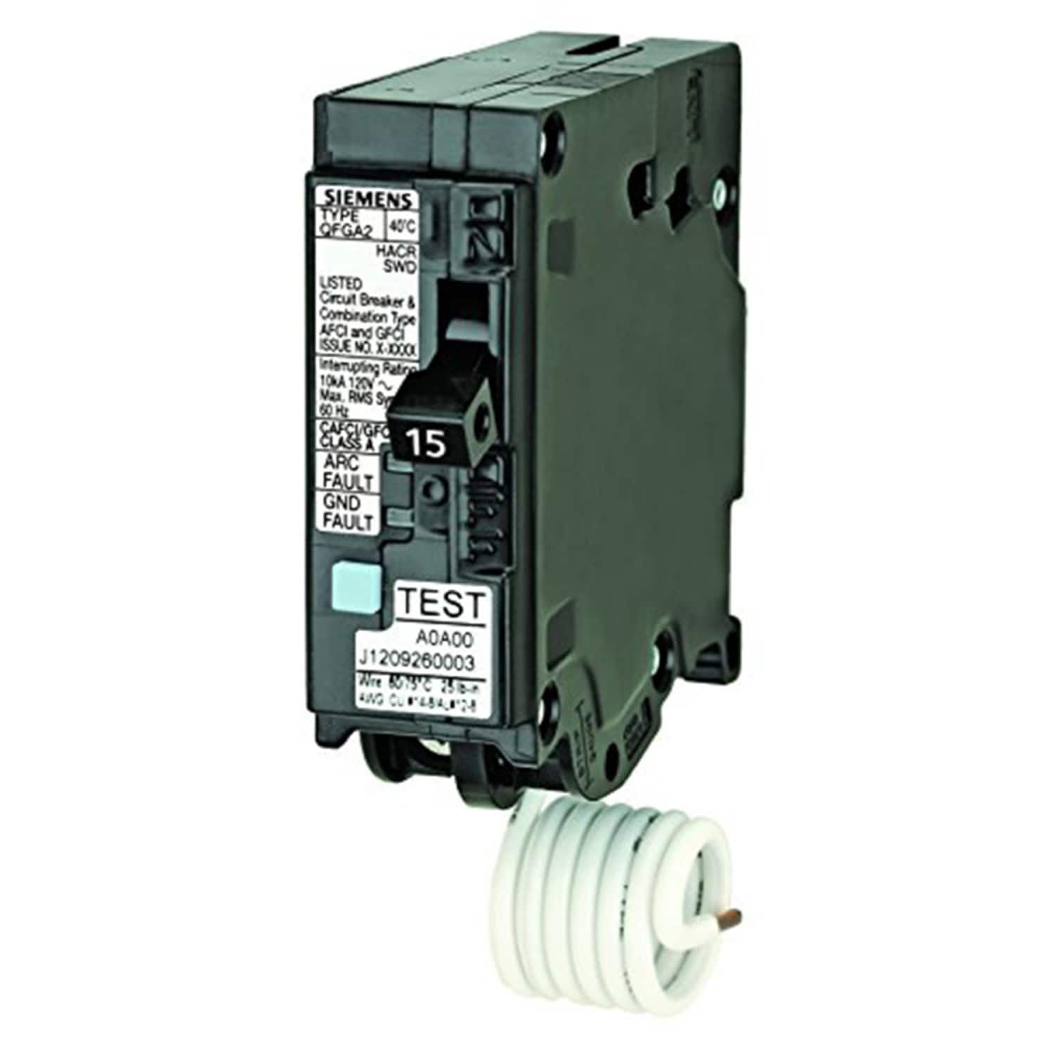 Siemens - 15 amps Dual Function Single Pole Circuit Breaker