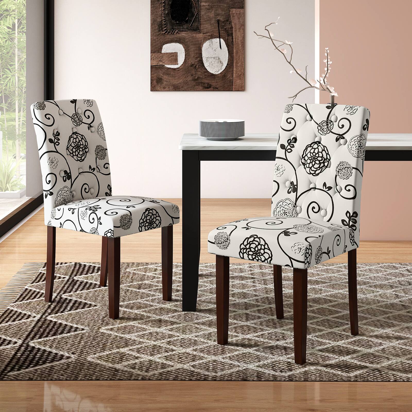 Alt View 3. Gymax - Gymax Wooden Dining Chair Set of 2 w/Rubber Wood Legs Padded Seat S Springs High  Back Beige - Beige.