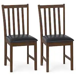 Costway - Modern Dining Chairs Set of 2 with Rubber Wood Frame, Slat Tilt Backrest - Brown+Black