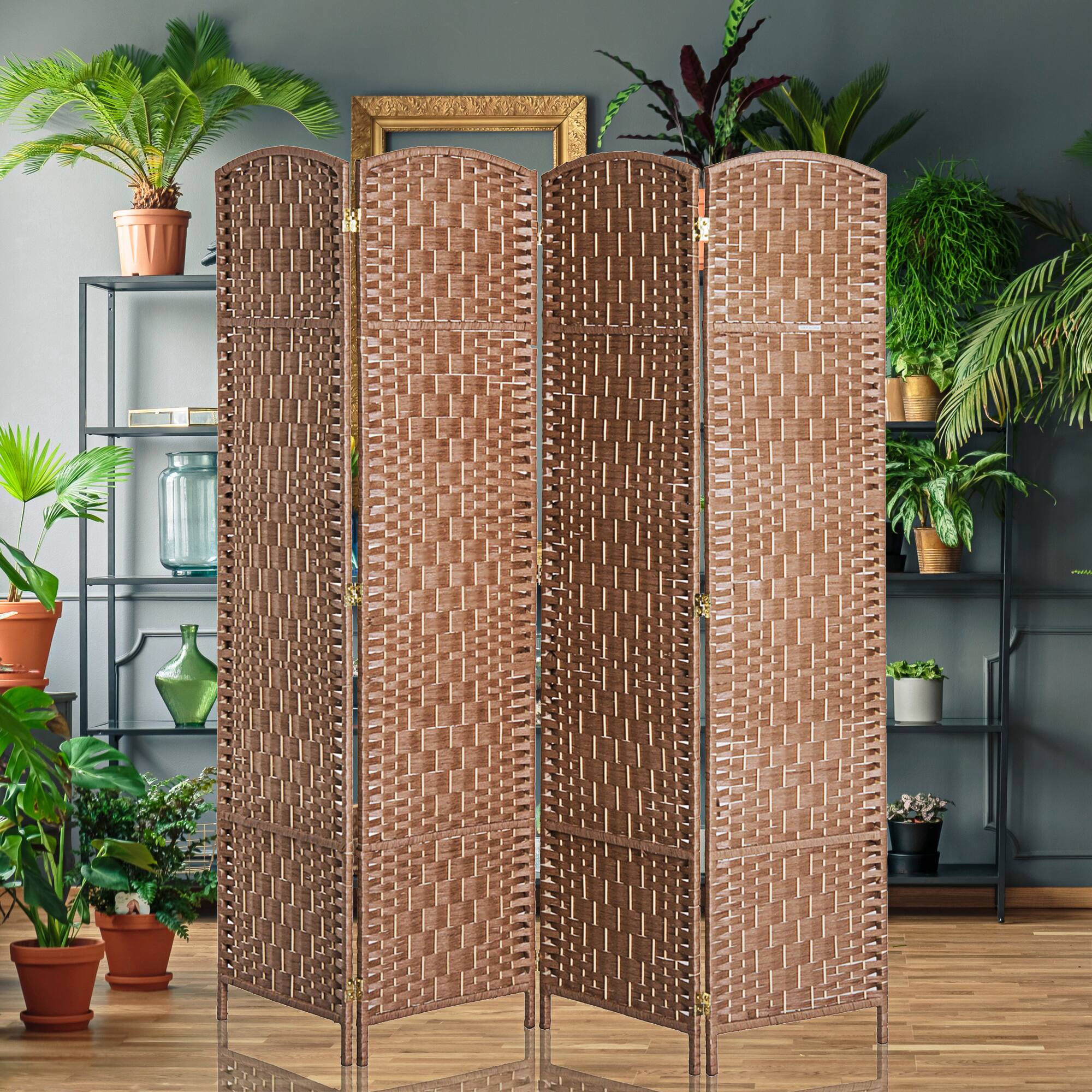 Alt View 7. Homcom - Room Divider, 4 Panel Folding Privacy Screen, 6FT Tall Portable Wicker Weave Partition Wall Divider for Bedroom - Natural Wood.