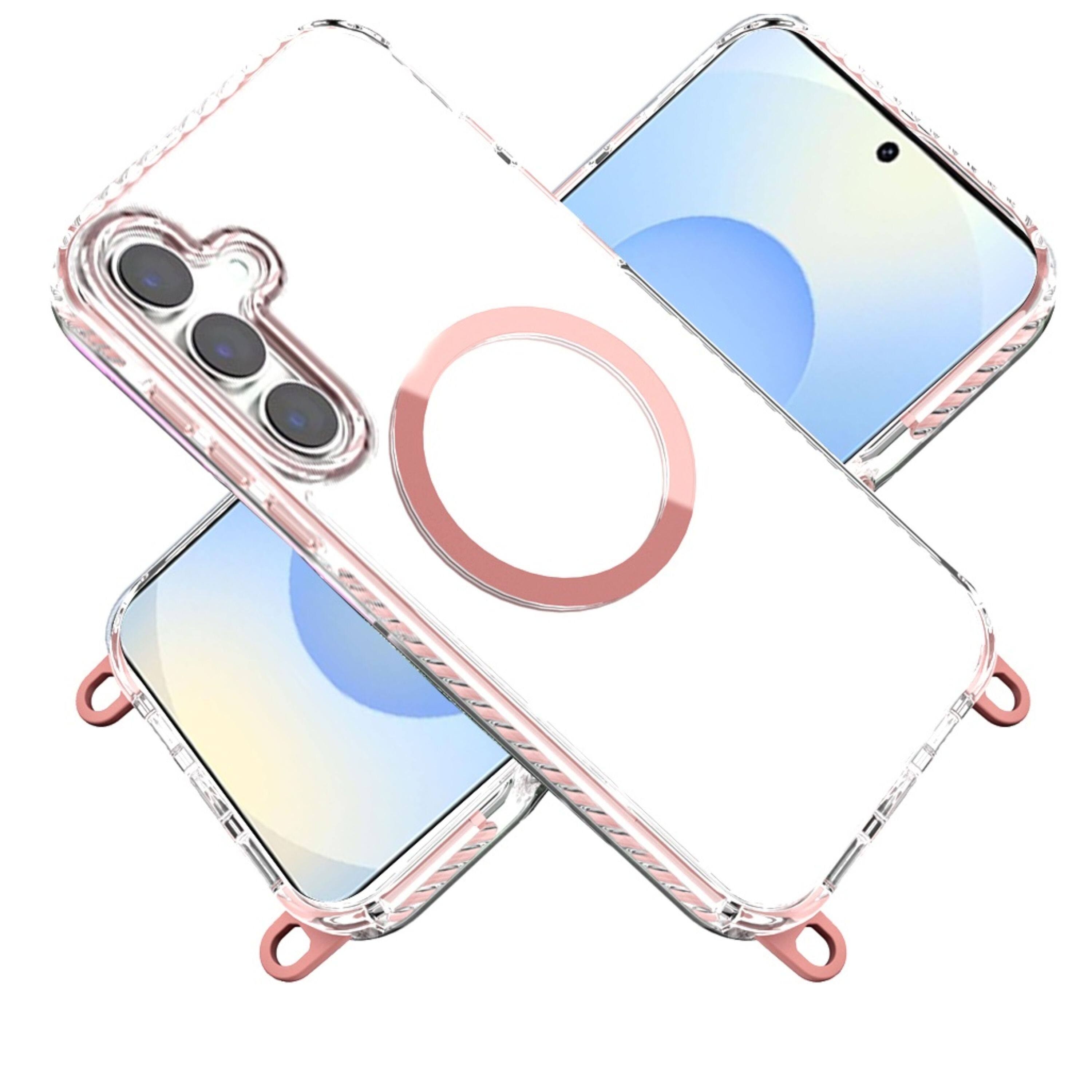 Angle. Kitcheniva - Case With Long Lanyard Magnetic Circle Plus Tempered Glass For Samsung S25/S24 Light Pink - Pink.