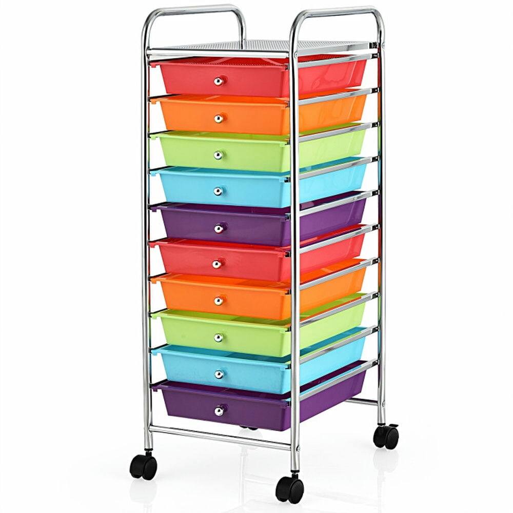 Pefilos - 10 Drawer Rolling Storage Cart Organizer with 4 Universal Casters-Multicolor, Craft Organizers and Storage, Multipurpose - Red