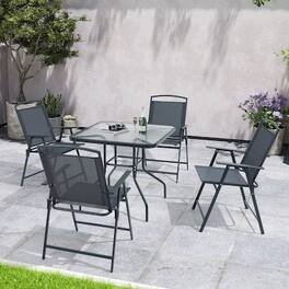 Crestlive Products - 5 Piece Brown Patio Dining Set Steel Square Table 4pc Stationary Chairs - Gray-5PC