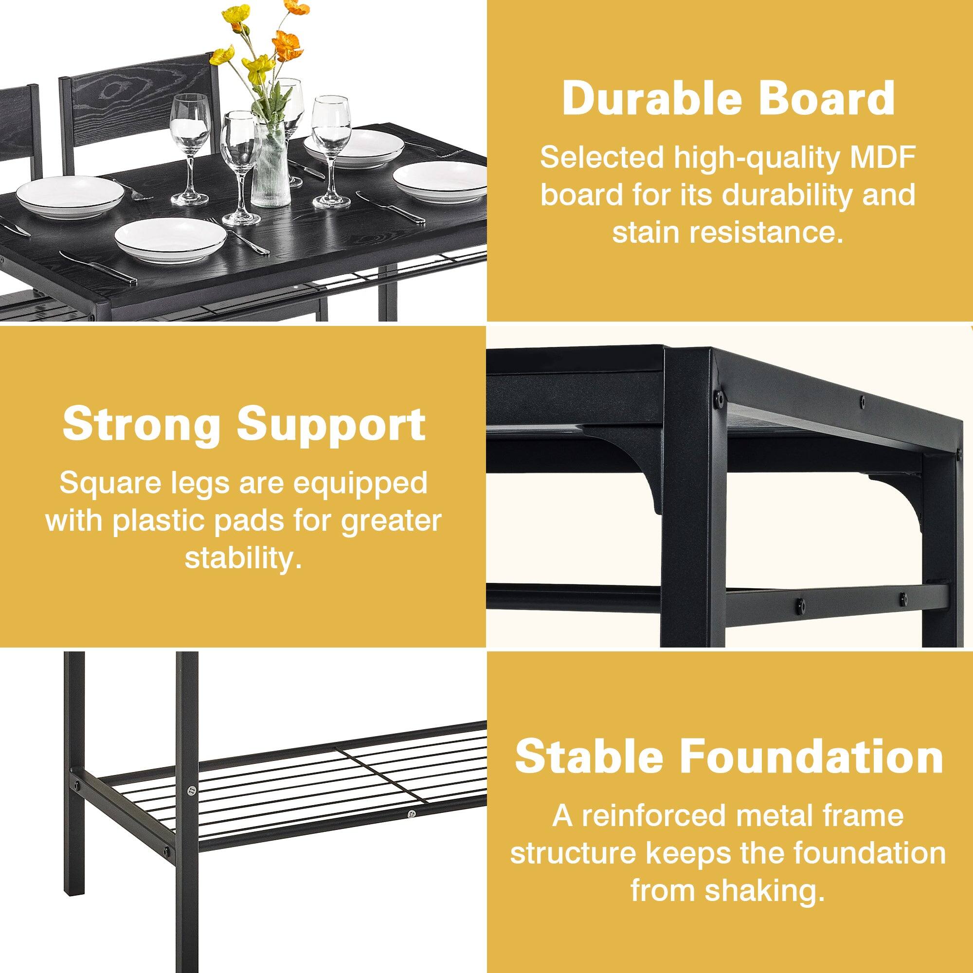 Durable Board  
Selected high-quality MDF board for its durability and stain resistance.

Strong Support  
Square legs are equipped with plastic pads for greater stability.

Stable Foundation  
A reinforced metal frame structure keeps the foundation from shaking.