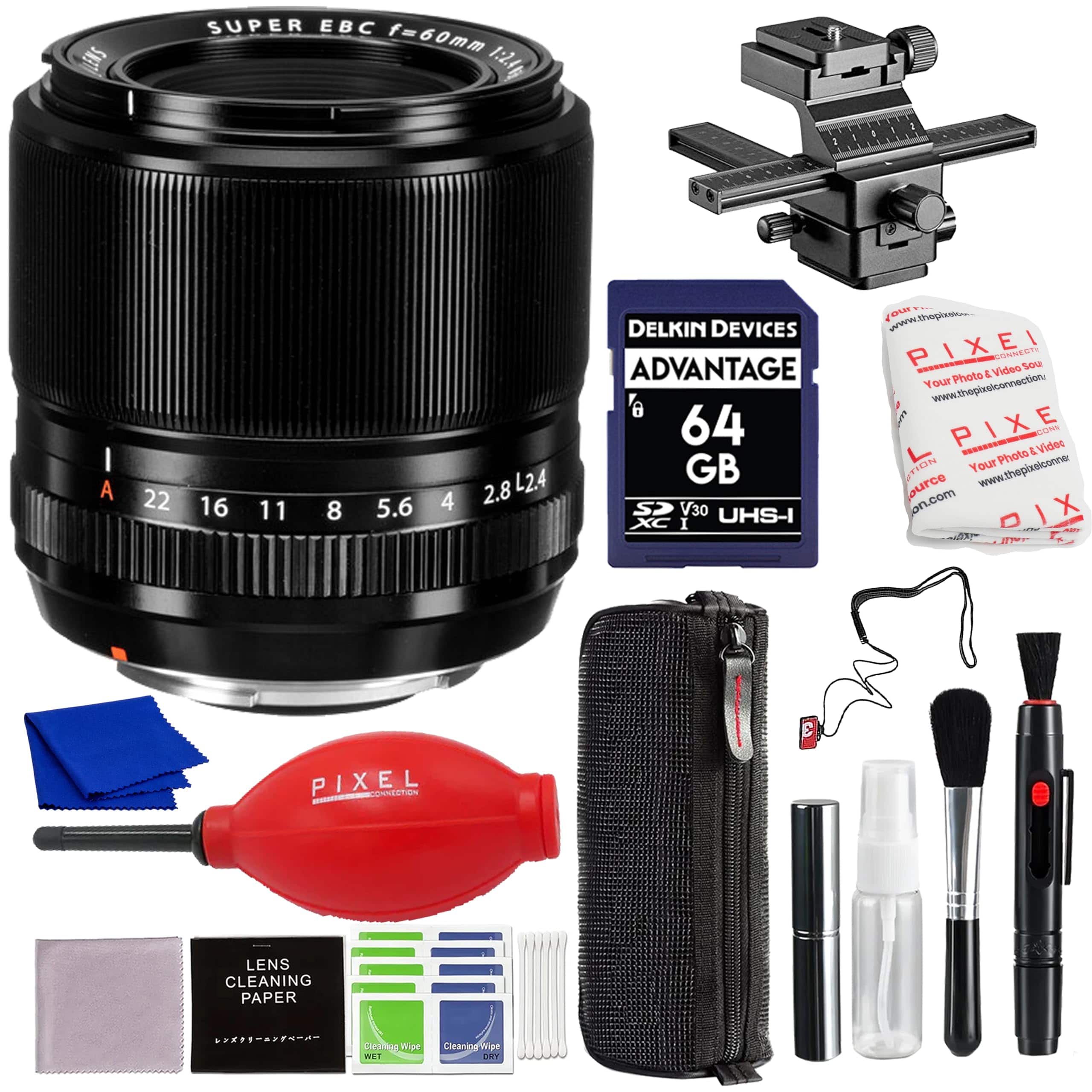 Fujifilm - XF 60mm f/2.4 R Macro Lens (Black) with Advance Accessories and Travel Bundle | Fuji XF 60mmm - Black