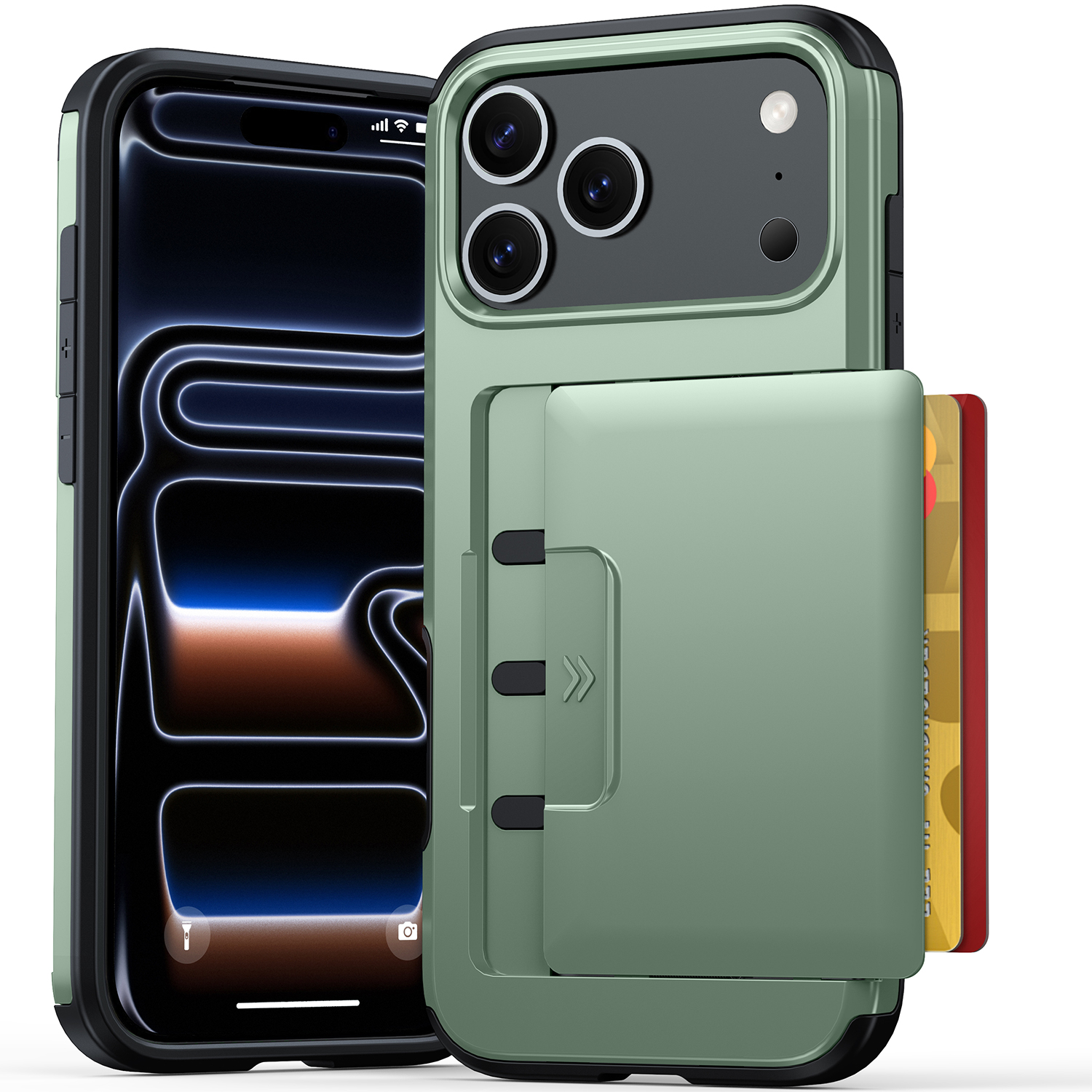 UUCOVER - Wallet Back Case for iPhone 17 Pro ,Shockproof TPU + PC Protective Cover with Hidden Credit Card Holder Case - Armygreen
