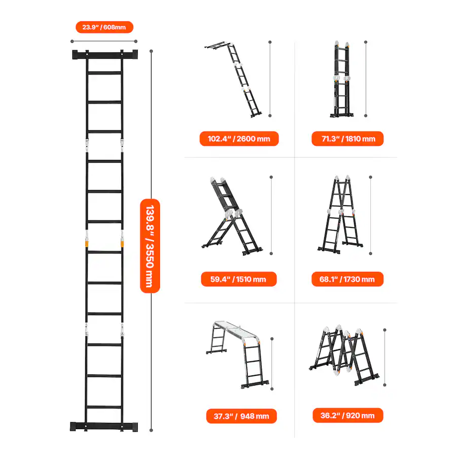 Which Ladder VEVOR Multi Purpose Folding Ladder, 7 in 1 Tall Extension Step Ladder,A ...
