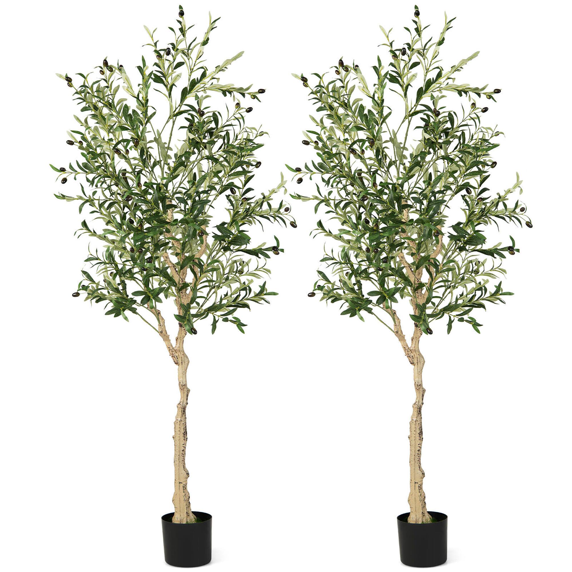 Gymax - 2-Pack Artificial Olive Tree 6 FT Tall Faux Olive Plants for Indoor and Outdoor - Green