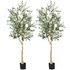 Front. Gymax - Gymax 2-Pack Artificial Olive Tree 6 FT Tall Faux Olive Plants for Indoor and Outdoor - Green.