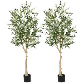 Gymax - 2-Pack Artificial Olive Tree 6 FT Tall Faux Olive Plants for Indoor and Outdoor - Green