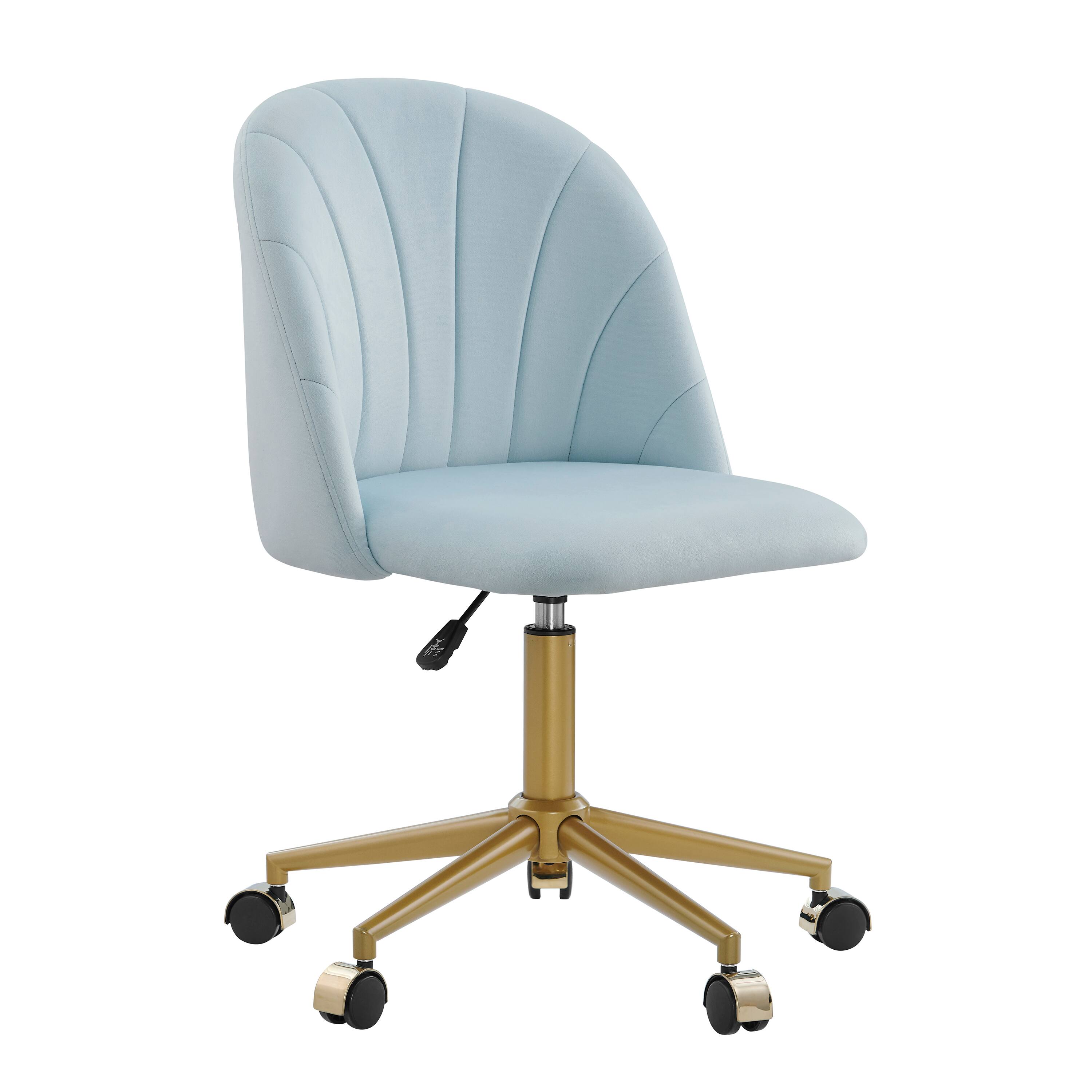 Front. Linon Home Décor - Andrea Plush Velvet Fabric Rolling Desk Chair - Light Blue.