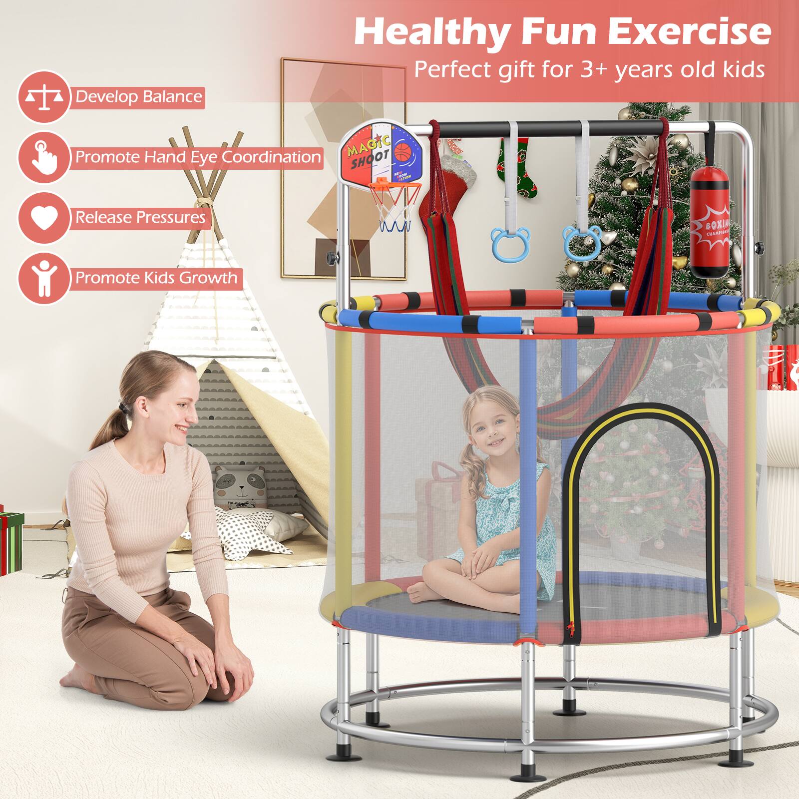 Healthy Fun Exercise  
Perfect gift for 3+ years old kids  

- Develop Balance  
- Promote Hand Eye Coordination  
- Release Pressures  
- Promote Kids Growth  

MAGIC SHOOT