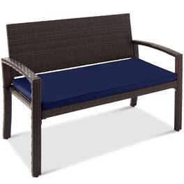 Best Choice Products - 2-Person Outdoor Wicker Bench Garden Patio Porch Furniture w/ 700lb Capacity - Navy/Brown