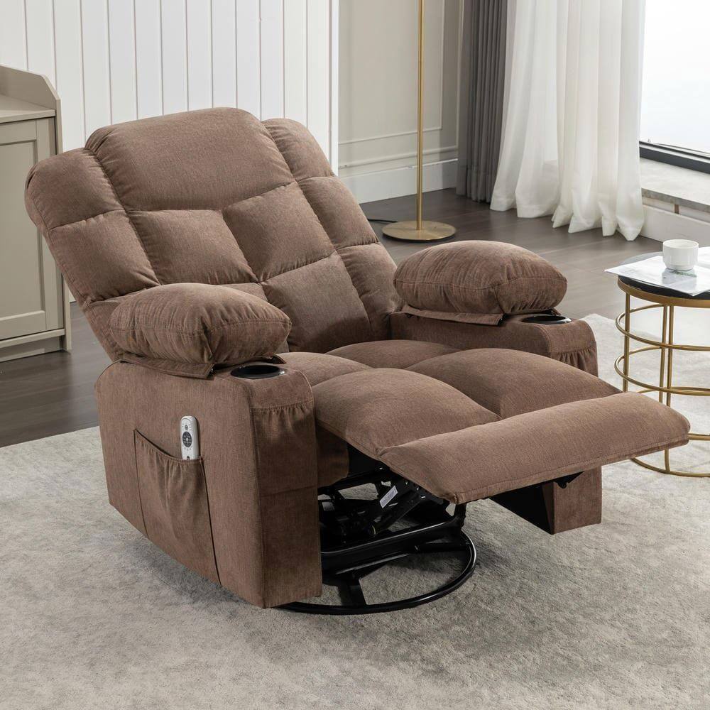 Alt View 7. Kadyn - Massage Rocker Recliner Chair, 8-Point Vibration & Heat, 150° Recline, USB Port, Cup Holders, Brown - Brown.