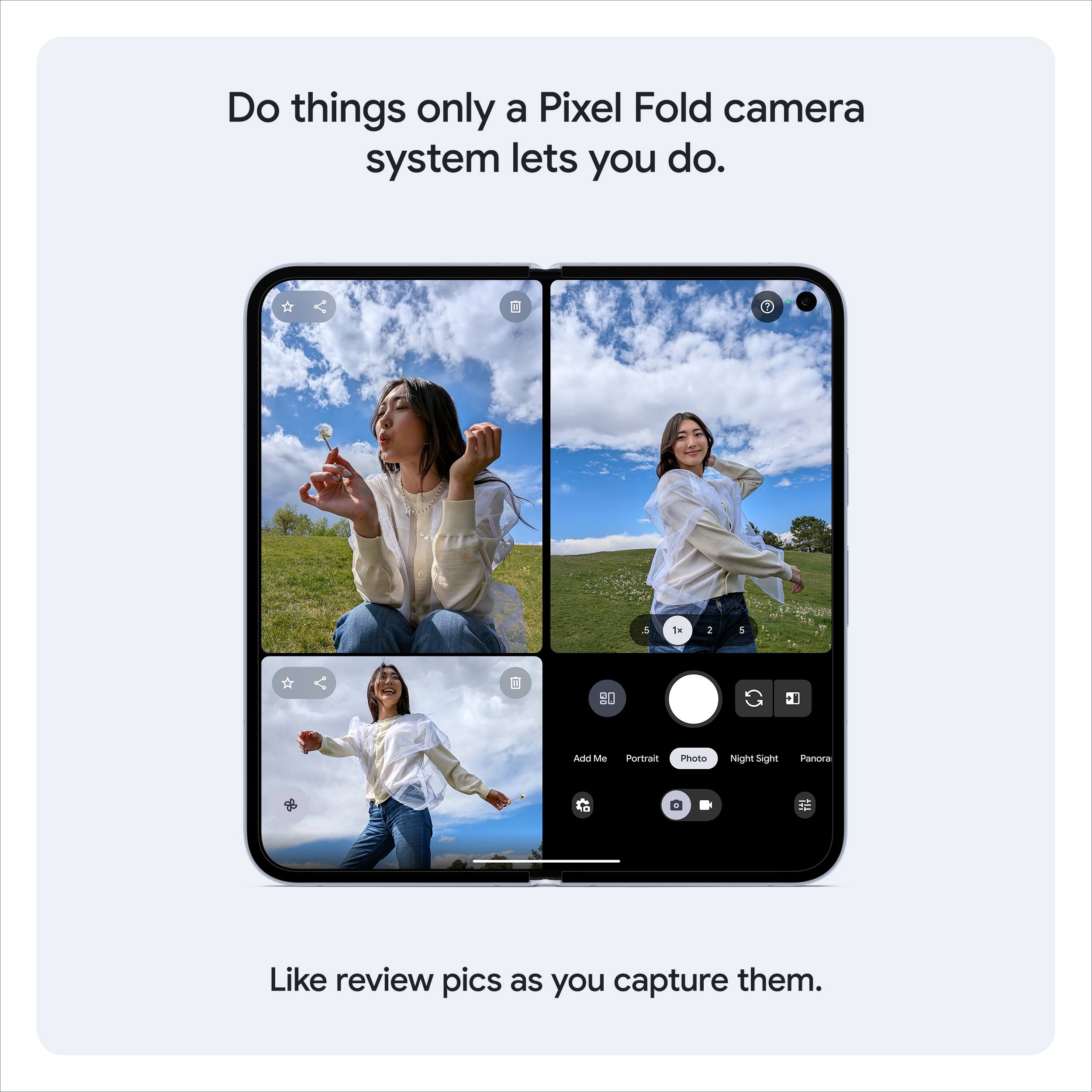 Do things only a Pixel Fold camera system lets you do.

Like review pics as you capture them.